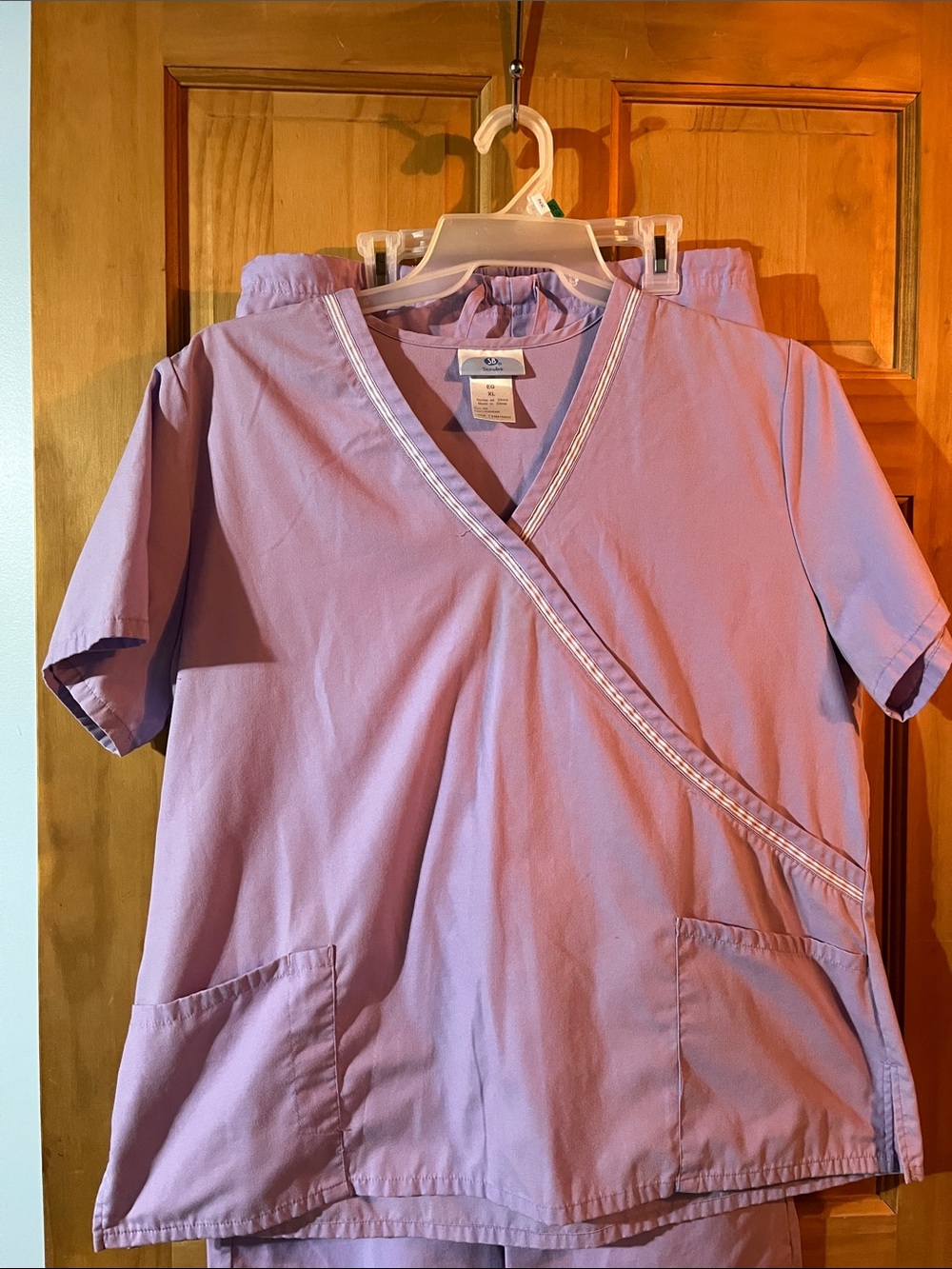 Scrubstar Lavender Wrap-Style Women’s Scrub Top with Contrast Trim